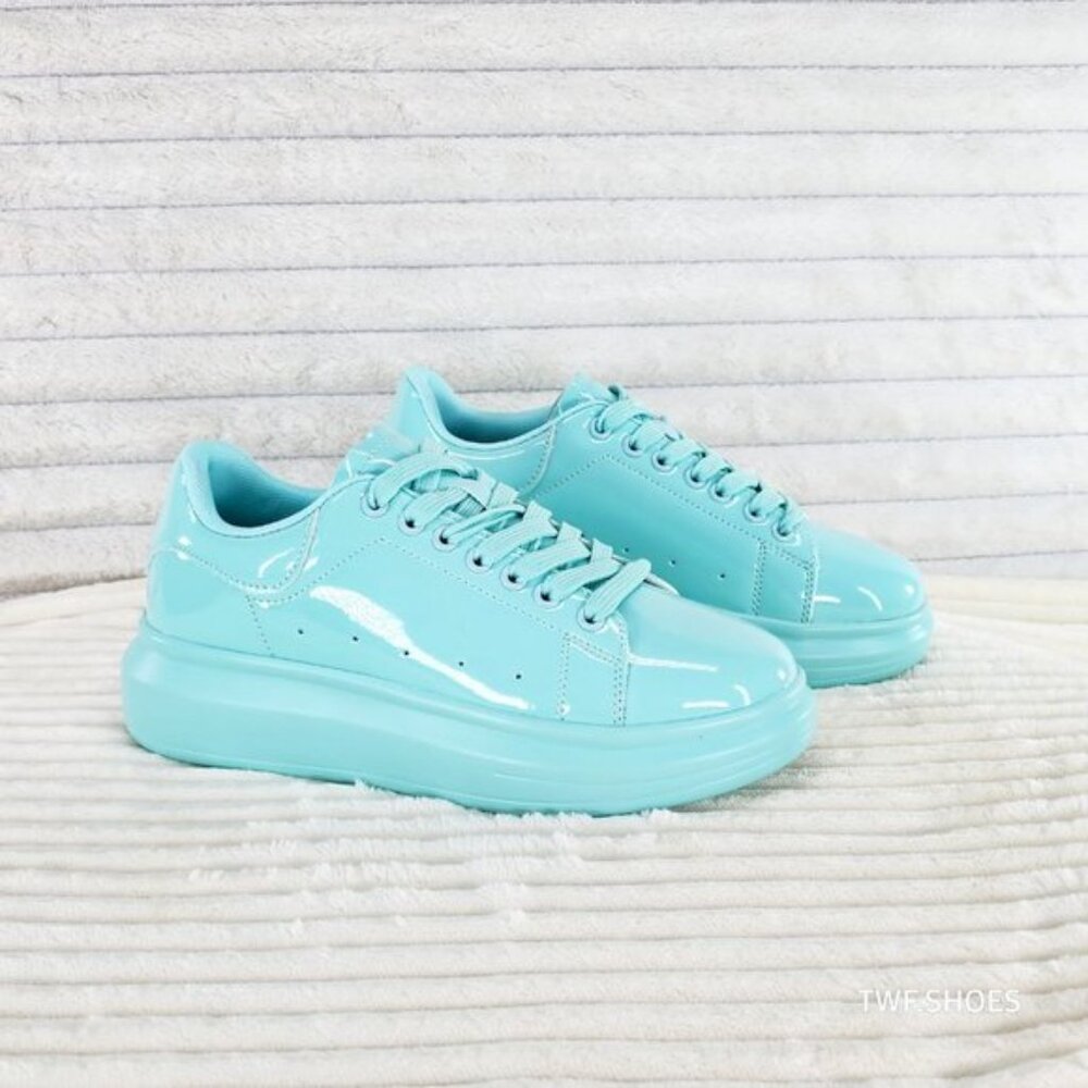 Shiny Patent Cush Baby Mint Green Comfy Fashion Sneakers Tennis Shoes D